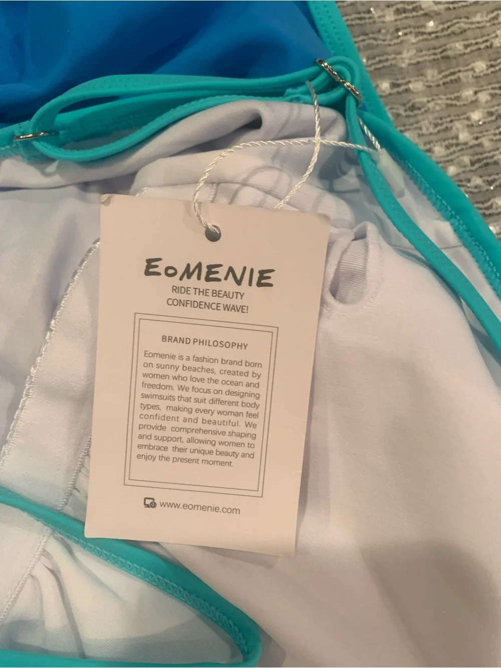 EoMENIE Classic Blue One-Piece Swimsuit with Mint Trim NWT - M